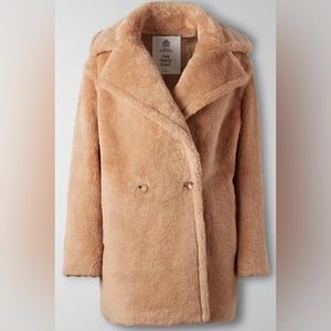 ARITZIA BABATON ATELIER TEDDY COAT SHORT BROWN CAMEL SIZE 2 MEDIUM LARGE WOOL